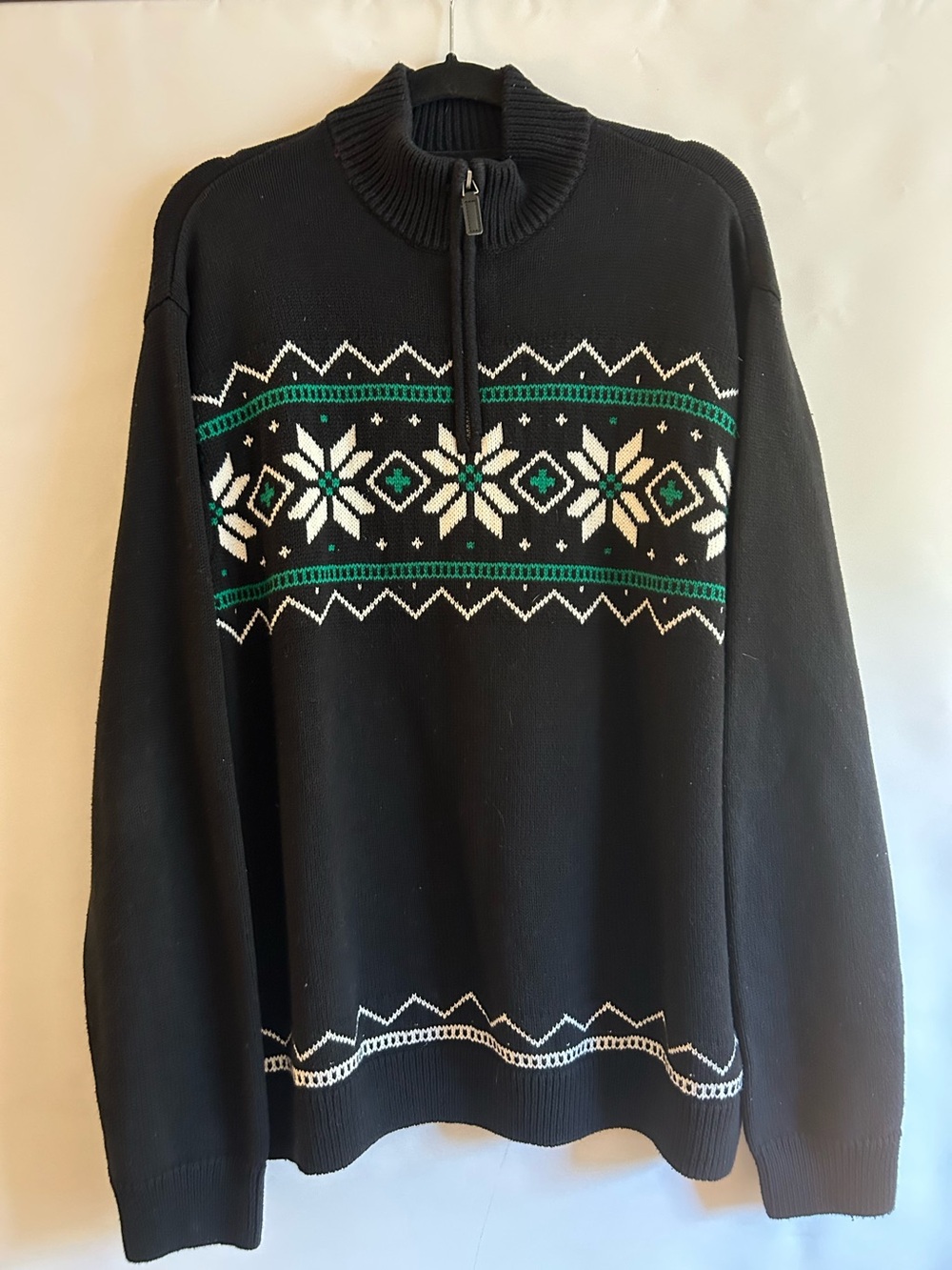 CHAPS 100% COTTON QUARTER ZIP NORDIC FAIR ISLE BLACK SWEATER MEN’S SIZE XXL